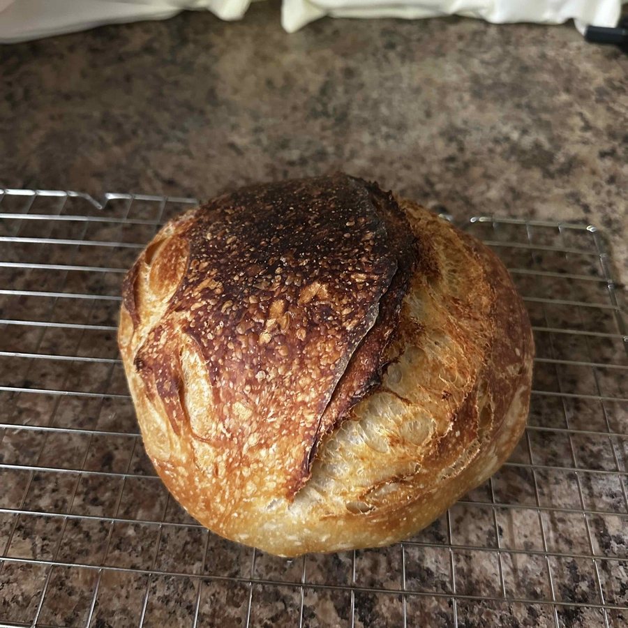 Sourdough bread baked by a customer with Bucky